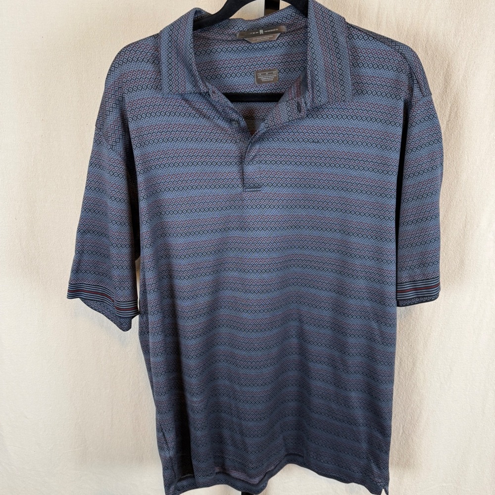 Tiger Woods Mens Golf Polo Shirt Blue Geometric Pattern Short‎ Sleeve Size M